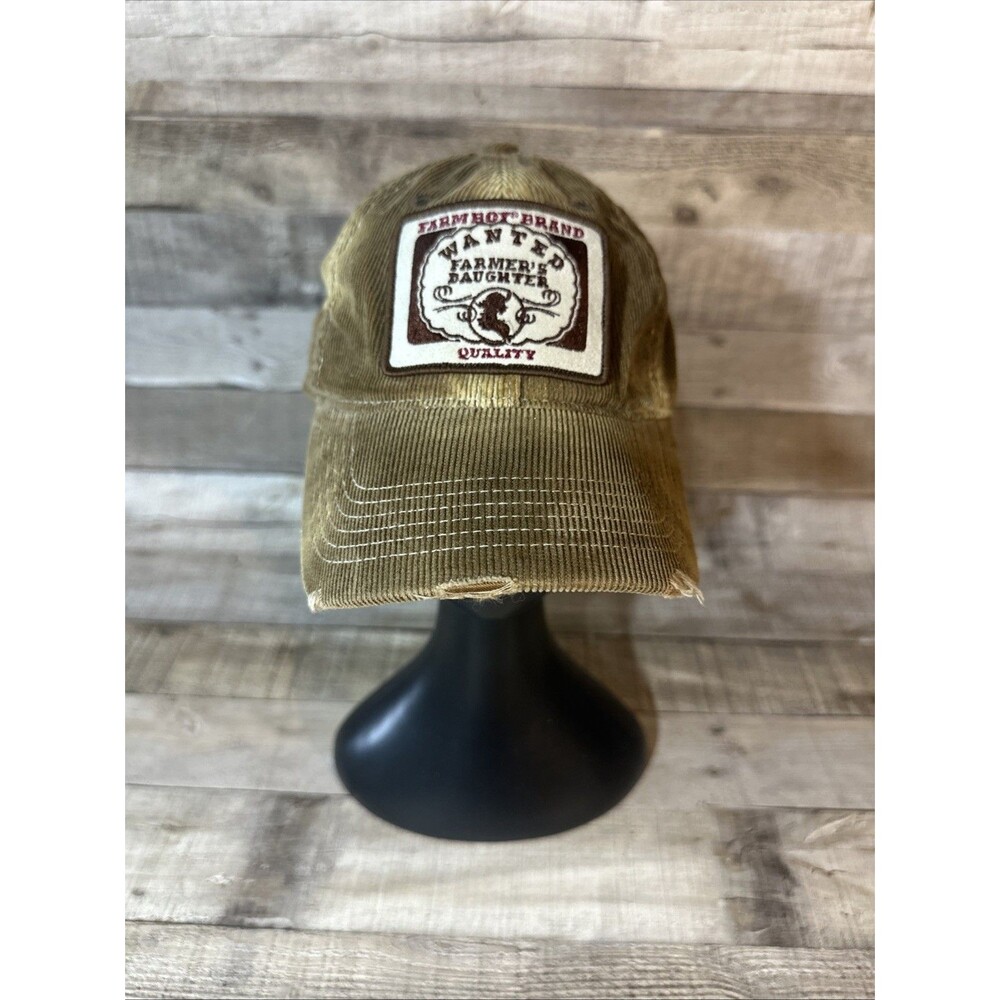FARMBOY Brand Mens Tan Corduroy Distressed Strapback Hat Wated Farmer's Daughter